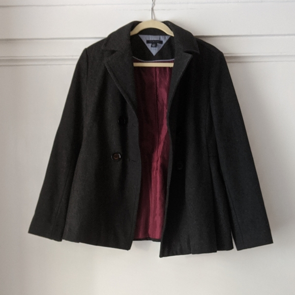 Tommy Hilfiger Charcoal Wool Blend Peacoat Jacket - Picture 2 of 6